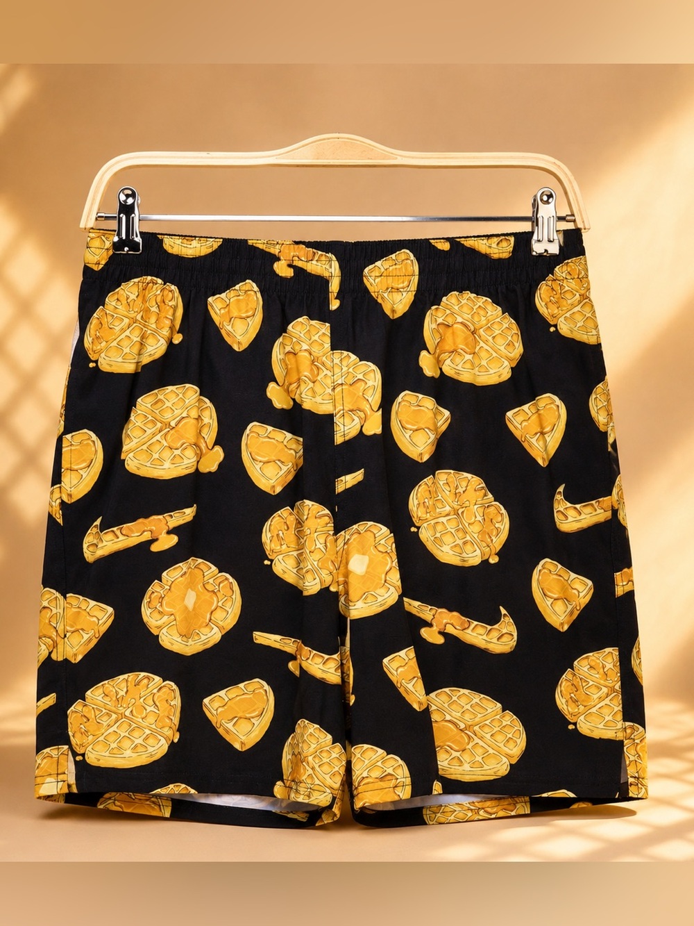 NIKE Black & Yellow Waffle Print Men Swim Trunks Size XL NWT